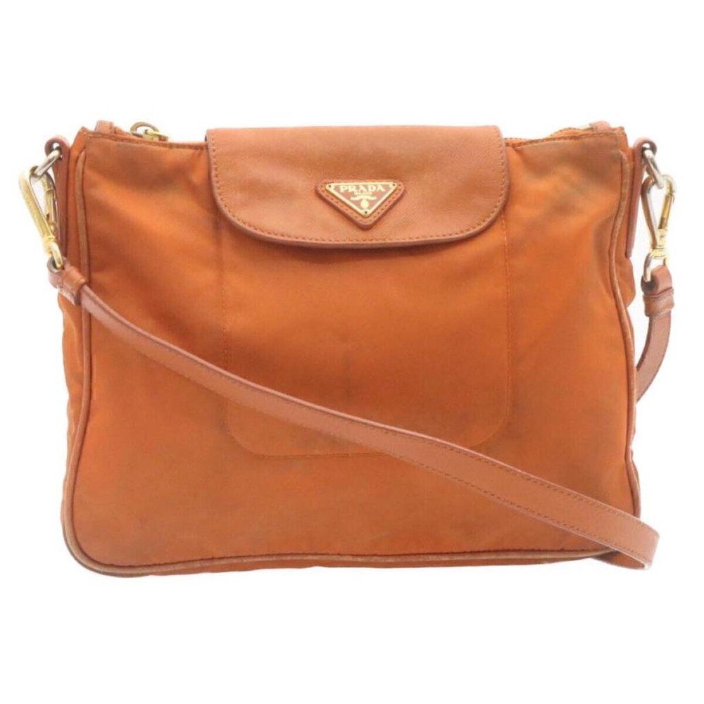 PRADA Shoulder Bag Nylon Leather Orange